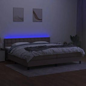 Κρεβάτι Boxspring με Στρώμα &amp; LED Taupe 200x200 εκ. Υφασμάτινο - Μπεζ-Γκρι