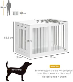 PawHut Κλουβί για σκύλους με 2 πόρτες, Κλουβί μεταφοράς σκύλων, Κλειδωμένο, Ατσάλινο πλέγμα, 80 x 50 x 56,5 cm, Λευκό + Ασημί