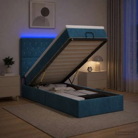 vidaXL Κρεβάτι Ottoman με Στρώμα και LED Σκούρο Μπλε 80 x 200 cm
