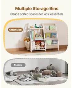 VEVOR 3-Tier Kids Bookshelf, Toy Storage Organizer for Toddler, Book Shelf for Kids Rooms with Sling Book Rack and Storage Bag, Kids Storage Book Shelves for Kids Room, Playroom, Kindergarten, Nursery