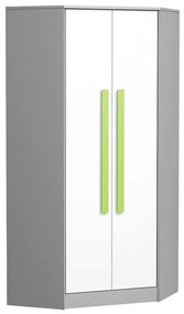 Γωνιακή ντουλάπα Akron H103, 87x191x87cm, 72 kg, Πράσινο, Άσπρο, Ανθρακί, Πλαστικοποιημένη μοριοσανίδα, Πόρτες ντουλάπας: Με μεντεσέδες, Γωνιακός