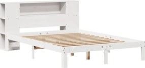 vidaXL Κρεβάτι Βιβλιοθήκη Χωρίς Στρώμα Λευκό 135x190 εκ Μασίφ Πεύκο