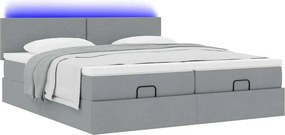 vidaXL Οθωμανικό κρεβάτι με στρώματα &amp; LEDs Ανοιχτό γκρι ύφασμα