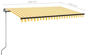 Τέντα Συρόμενη Χειροκίνητη με LED Κίτρινο / Λευκό 450 x 350 εκ. - Κίτρινο