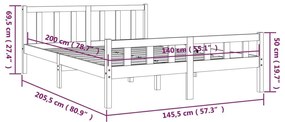 Πλαίσιο Κρεβατιού Καφέ Μελί 140 x 200 εκ. από Μασίφ Ξύλο - Καφέ