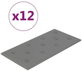 vidaXL Πάνελ Τοίχου 12 τεμ. Γκρι 60 x 30 εκ. 2,16 μ² Συνθετικό Δέρμα