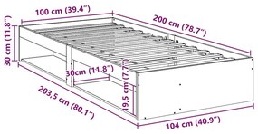 Κρεβάτι ημέρας χωρίς στρώμα 100x200 cm Στερεό ξύλο πεύκο - Καφέ