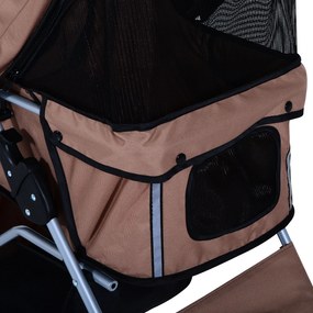 PawHut Καρότσι Σκύλου έως 10 kg Αναδιπλούμενο Κάτω Καλάθι 2 Ποτηροθήκες Τέντα Καφέ