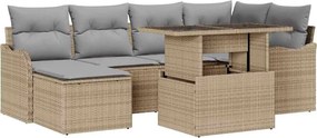 vidaXL Σετ Καναπέ Κήπου με μαξιλάρι 7 pcs Μπεζ Πολυ ράταν