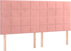 vidaXL Κρεβάτι Boxspring με Στρώμα Ροζ 200x200 εκ. Βελούδινο