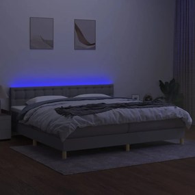 vidaXL Κρεβάτι Boxspring με Στρώμα &amp; LED Αν.Γκρι 200x200εκ. Υφασμάτινο