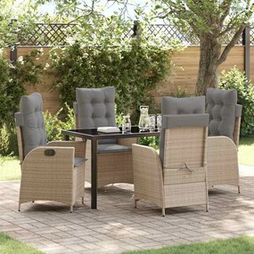 Σέτ φαγητού για κήπο με μαξιλάρι 5 pcs Μπεζ συνθετικό ρατάν