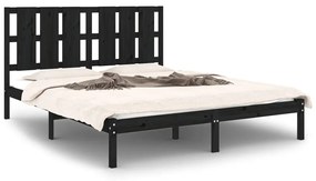 vidaXL Πλαίσιο Κρεβατιού Μαύρο 150 x 200 εκ. Μασίφ Ξύλο King Size
