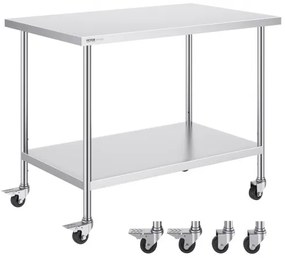 VEVOR Stainless Steel Work Table Commercial Prep Table 30x48 Inch With 4 Casters