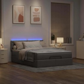 vidaXL Οθωμανικό κρεβάτι με στρώμα &amp; LEDs Taupe 140x200 cm Ύφασμα