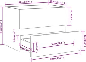 vidaXL Ντουλάπι Νιπτήρα Καπνιστή Δρυς 60x38,5x45 εκ. από Επεξεργ. Ξύλο