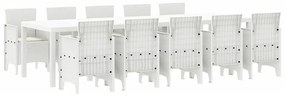 vidaXL Σέτ φαγητού για κήπο 11 pcs Λευκό Πολυ rattan και Χάλυβας