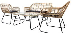 Σετ Σαλόνι Κήπου ArteLibre ACILIUS Φυσικό/Μαύρο Μέταλλο/Rattan 2θ. Καναπές+2 Πολυθρόνες+Τραπεζάκι