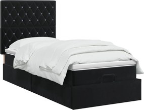 vidaXL Κρεβάτι Ottoman με Στρώμα και LED Μαύρο 90 x 190 cm Βελούδο
