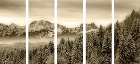 Εικόνα 5 μερών παγωμένα βουνά σε σχέδιο σέπια - 200x100