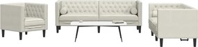 vidaXL Σετ Καναπέδων Chesterfield 3 Τεμαχίων με Βάσεις, Κρεμ Βελούδινο