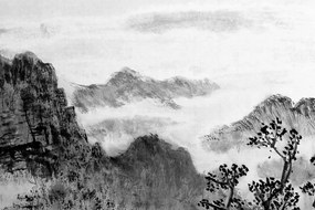 Εικόνα μιας παραδοσιακής κινέζικης ζωγραφικής τοπίων σε ασπρόμαυρο - 60x40
