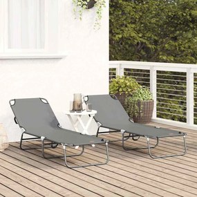 vidaXL Πτυσσόμενη ξαπλώστρα 2 pcs Γκρι 188 x 57 x 86,5 εκ. Πολυεστέρας