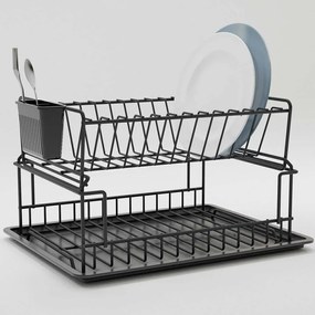 Πιατοθήκη Διώροφη 161WRC1111 35,5x29,5x23,5cm Black Hermia Metal