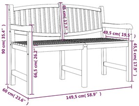 vidaXL Παγκάκι Κήπου 149,5 x 60 x 90 εκ. από Μασίφ Ξύλο Teak