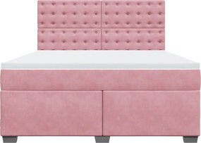 vidaXL Κρεβάτι Boxspring με Στρώμα Ροζ 180x200 εκ. Βελούδινο