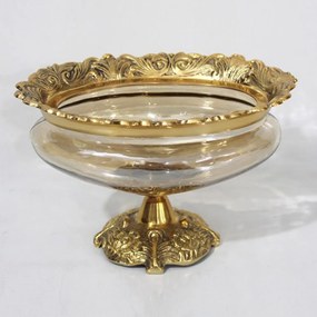Διακοσμητικό Μπωλ Με Πόδι 819-00430 26x18x17cm Antique Gold-Honey Estheti Home Μέταλλο,Γυαλί