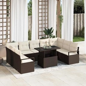 vidaXL Σετ Καναπέ Κήπου 10 pcs Καφέ και κρεμ 100 x 55 x 73 εκ