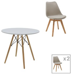 Intrahome Τραπεζαρία EVERESTA-Gaston σετ 3τεμ Intrahome MDF και ξύλο οξιάς σε γκρι-λευκή-φυσική απόχρωση Φ80x73εκ | SKU: INTRAPA-382111142