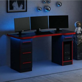 Γραφείο Gaming Με Φως Led Phoenix 506MNR3430 150x60x76cm Black-Red