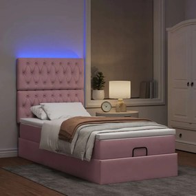 Οθωμανικό κρεβάτι με στρώματα &amp; LEDs Ροζ 90x190cm Velvet 3314365