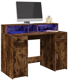 Γραφείο με LED Καπνιστή δρυς 120x55x91 εκ. Επεξεργ. Ξύλο