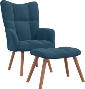vidaXL Πολυθρόνα Relax Μπλε Βελούδινη με Σκαμπό