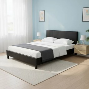 Κρεβάτι Flat Megapap από τεχνόδερμα χρώμα μαύρο ματ 160x200εκ.