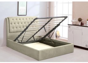 MAXWELL Κρεβάτι Διπλό με Αποθηκευτικό Χώρο, για Στρώμα 160x200cm, Ύφασμα Εκρού 166x221x104cm