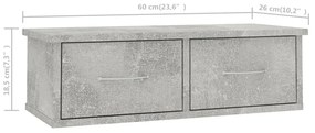 Ράφι Τοίχου με Συρτάρια Γκρι Σκυροδ. 60x26x18,5 εκ. Επεξ. Ξύλο - Γκρι