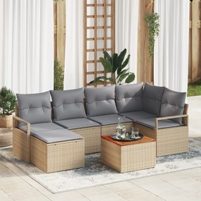 vidaXL Σετ Κήπου 7 Τεμαχίων Με Μαξιλάρια Μπεζ Ράτταν Ακακίας