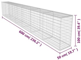 vidaXL Συρματοκιβώτιο Τοίχος 600x50x100 εκ. Γαλβαν.Χάλυβας + Κάλυμμα