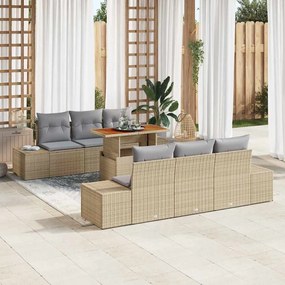 vidaXL Σετ κηπουρικής 7 τεμαχίων με μπεζ μαξιλάρια από πολυ ράτταν.
