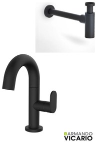 Armando Vicario Slim Black Matt Μπαταρία Νιπτήρος με βαλβίδα clic-clac+Σιφών 500010-400 R0262-400