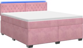 vidaXL Κρεβάτι Box Spring με Στρώμα και LED Ροζ 140 x 200 cm Βελούδο