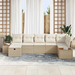 vidaXL Σετ Καναπέ Κήπου με μαξιλάρι 7 pcs Μπεζ Πολυ ράταν
