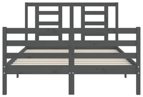 Πλαίσιο Κρεβατιού με Κεφαλάρι Γκρι από Μασίφ Ξύλο Double - Γκρι