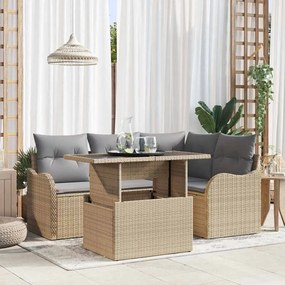 vidaXL Σετ Καναπέ Κήπου με μαξιλάρι 5 pcs Μπεζ Πολυ ράταν