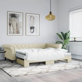 Καναπές Κρεβάτι Συρόμενος Κρεμ 90 x 200 εκ. από Συνθετικό Δέρμα - Κρεμ