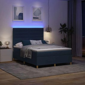 vidaXL LED Κρεβάτι με βάθρο με στρώμα Μπλε 140 x 200 cm ύφασμα